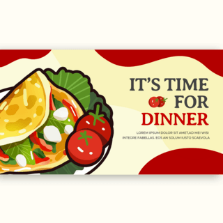 红色的食物海报模板_煎饼红色推特帖子