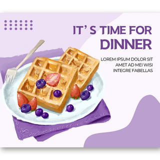 美味小吃卡通海报模板_甜品美食紫色facebook帖子
