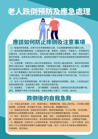 摔跤老人海报模板_卡通老人看护预防跌倒卫教单张医疗宣传传单