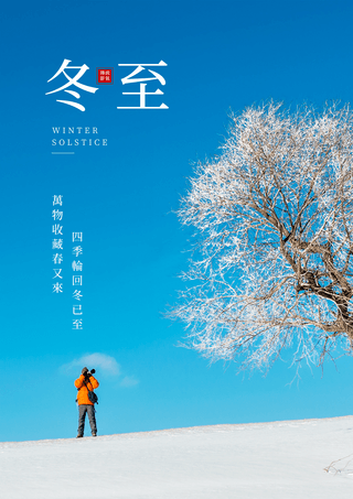冬日海报模板_雪景冬至传统节气蓝色摄影图宣传海报