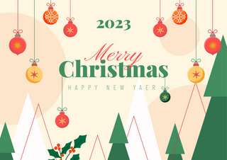 新年边框卡通海报模板_圣诞节贺卡通风格圣诞树