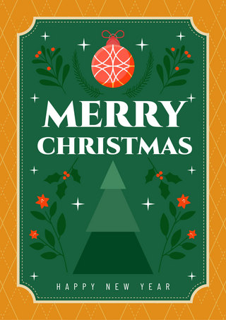 新年边框卡通海报模板_圣诞节贺卡通风格棕色背景