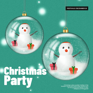 圣诞节松树装饰海报模板_圣诞节雪人彩球