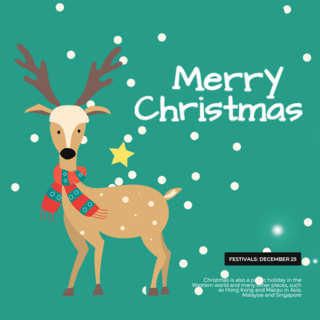 小雪人海报模板_圣诞节雪人小鹿绿色