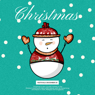 插画白色圣诞树海报模板_圣诞派对雪人绿色