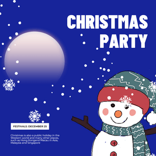 可爱装饰圣诞海报模板_圣诞派对雪人蓝色