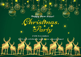 圣诞节装饰圣诞树海报模板_圣诞节模板金色简约彩灯麋鹿节日装饰