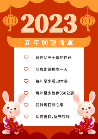 新年许愿海报模板_新年愿望清单红色兔子许愿清单