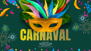 狂欢庆典海报模板_烟花羽毛彩色面罩巴西狂欢节节日派对网页横幅