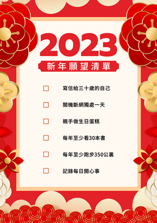 许愿木牌海报模板_新年愿望清单美丽年花许愿清单