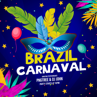 热带植物叶子气球羽毛面具巴西狂欢节节日派对社交媒体广告