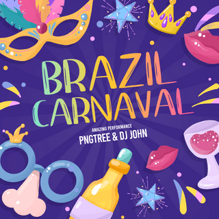 卡通面具酒杯王冠巴西狂欢节派对社交媒体广告