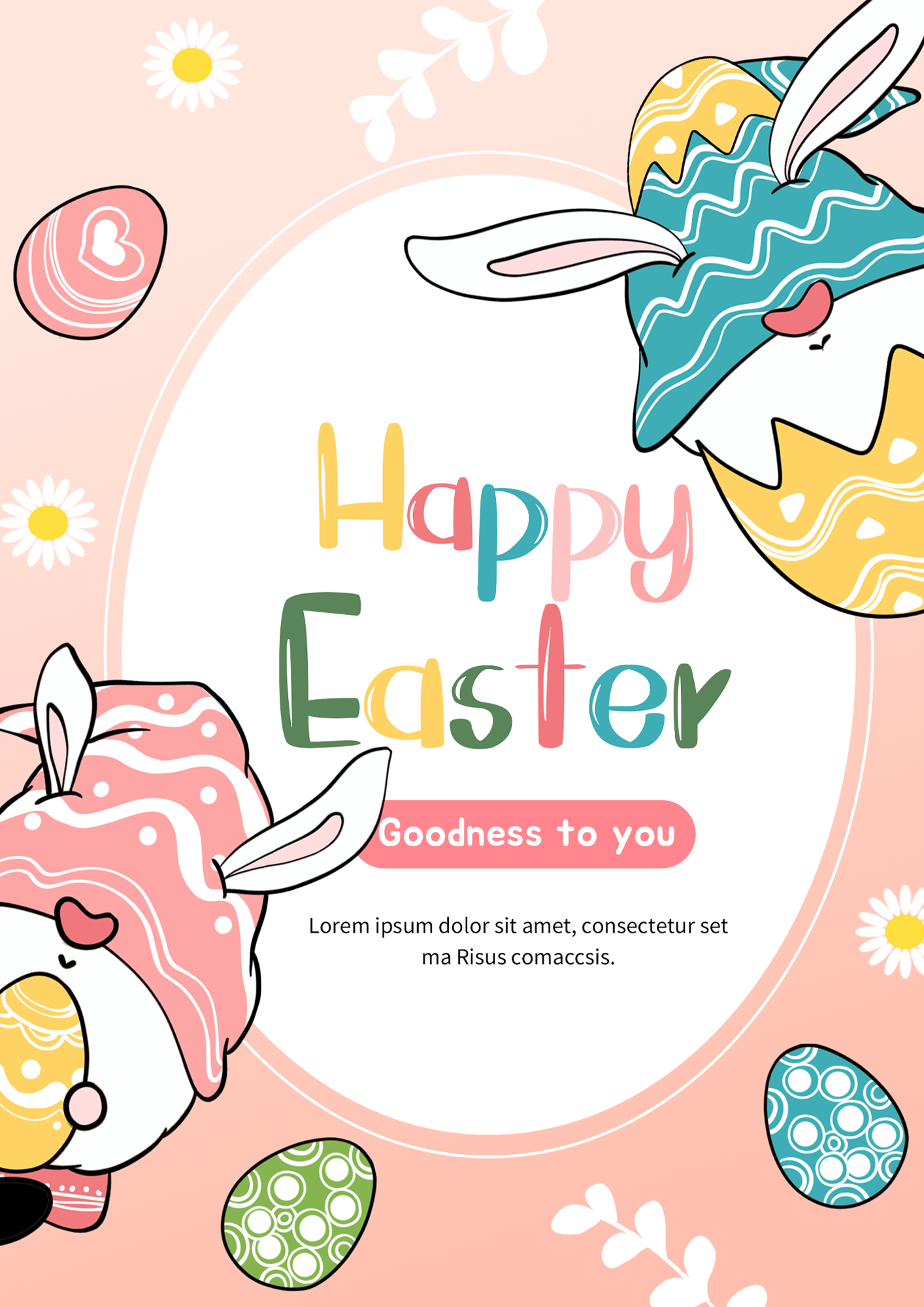 侏儒兔子复活节粉色宣传海报图片