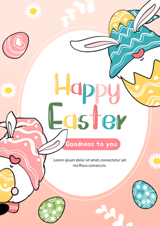 复活节耶稣复活海报模板_侏儒兔子复活节粉色宣传海报