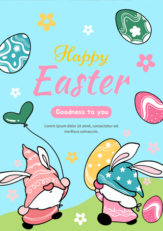 耳朵可爱海报模板_可爱侏儒兔子复活节彩色宣传海报