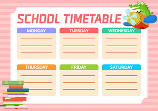 学习组织海报模板_卡通教育学校计划表粉红色学校时间表