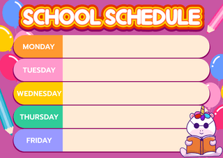 彩色铅笔海报模板_卡通教育学校计划表玫红色卡通时间表