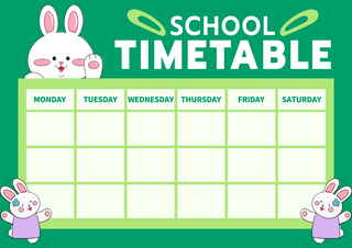 7乘7表格海报模板_卡通教育学校计划表绿色可爱兔子学校时间表