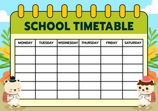 表格海报模板_卡通教育学校计划表绿色日历时间表