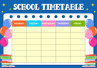 卡通教育学校计划表蓝色书本气球学校时间计划表