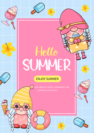 插画人海报模板_侏儒冰淇淋夏天你好可爱粉色海报