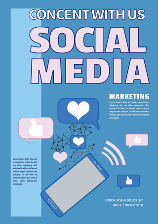 社交媒体爱心点赞蓝粉色创意海报