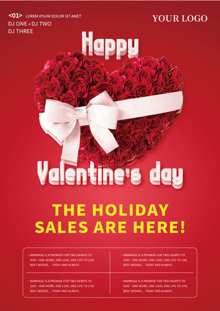 情人节爱心玫瑰海报模板_3d情人节宣传红色玫瑰花海报
