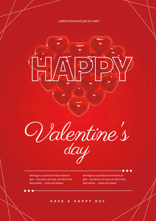 浪漫心心海报模板_3d情人节宣传红色高端海报