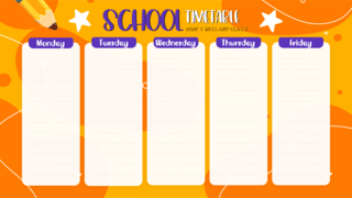 日历表格海报模板_计划表卡通教育学校橙色黄色紫色