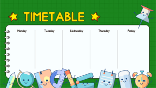 学校计划海报模板_计划表卡通教育学校文具绿色黄色