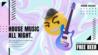 背景抽象背景海报模板_立体社媒表情乐器全息背景音乐会派对网页横幅