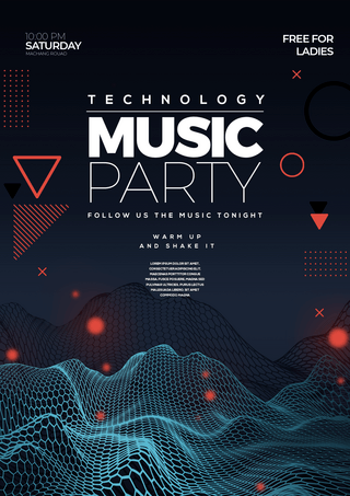 音乐会节目单海报模板_抽象高科技波浪线条电子音乐派对海报