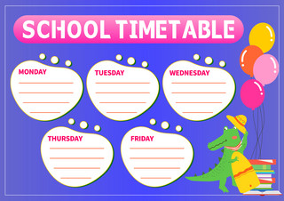 鳄鱼怕怕海报模板_学校教育计划表卡通蓝色学校计划时间表