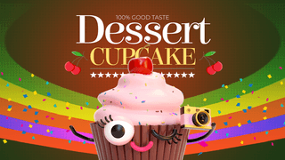 可爱简洁海报模板_立体卡通可爱甜品蛋糕餐饮宣传促销网页横幅