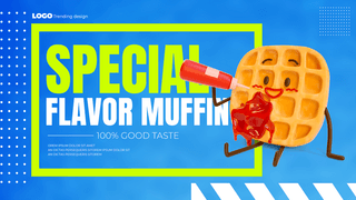 零食食物卡通海报模板_立体可爱卡通松饼天品快餐餐饮宣传促销网页横幅