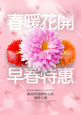 花卉花瓣飘落浪漫时尚早春特惠宣传促销海报