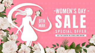 女人海报模板_卡通花卉植物叶子女人剪影国际女人节节日宣传促销网页横幅