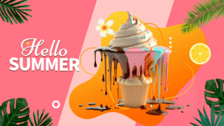 夏天你好冰淇淋融化粉色横幅模板