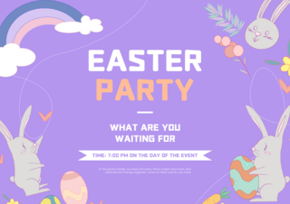 紫色兔子海报模板_复活节派对邀请函聚会紫色风格模板