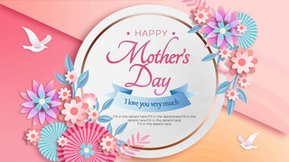 母亲节快乐爱心海报模板_母亲节精致风格立体花卉彩色横幅