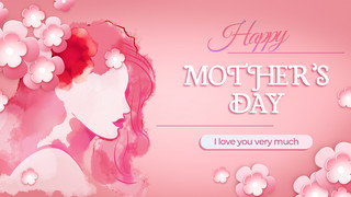 母亲人像海报模板_母亲节简约风格花朵人像粉色海报