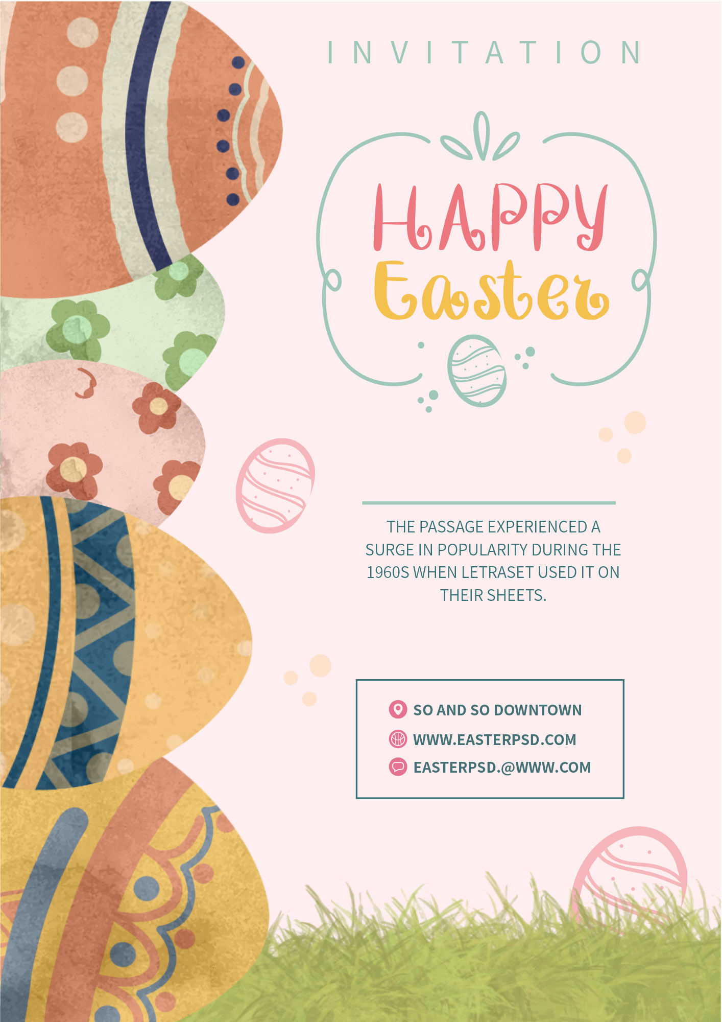 复活节创意水彩彩蛋粉色邀请函海报 向量图片