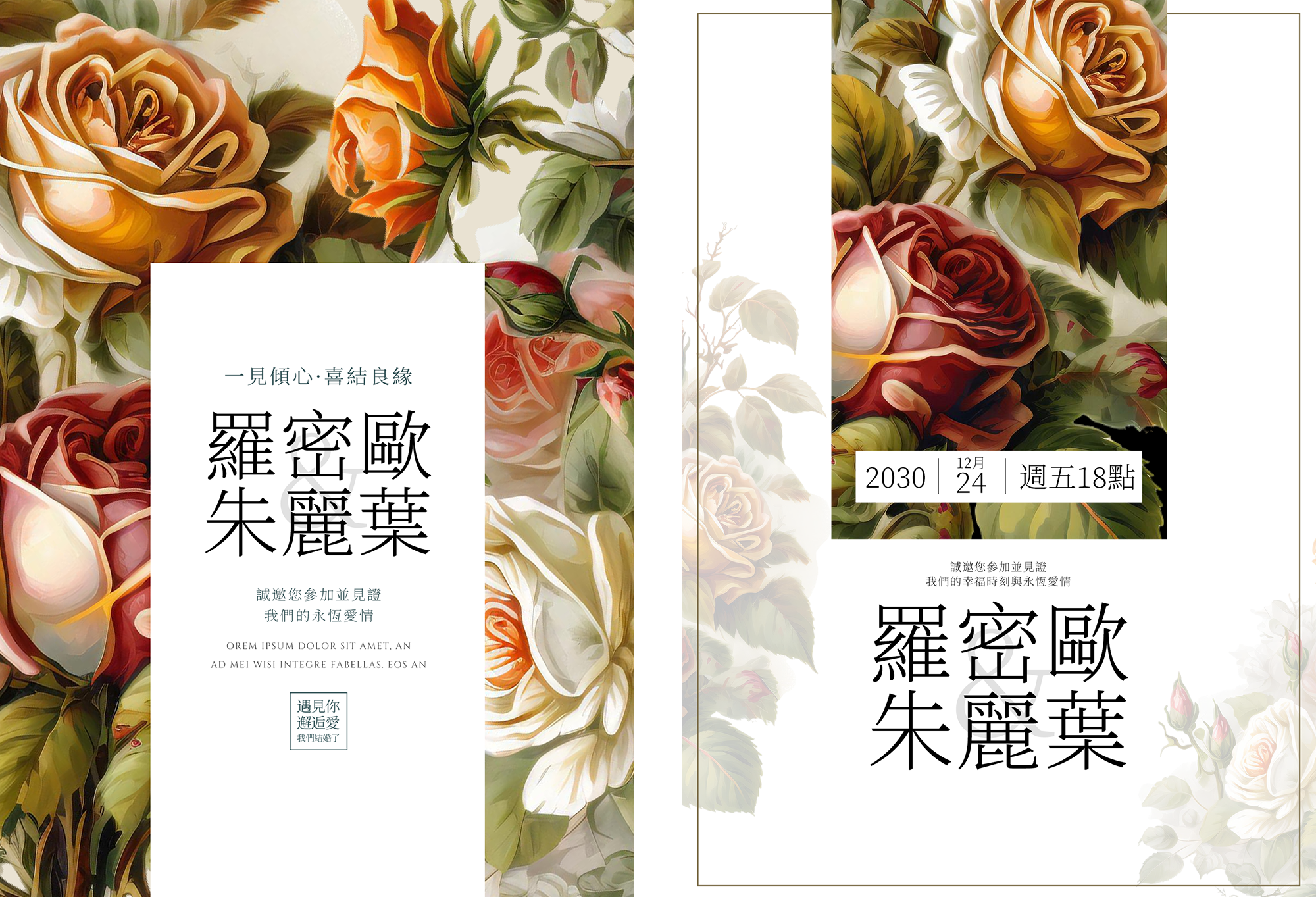 水彩油画花卉植物浪漫时尚婚礼邀请函图片