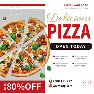 简约几何圆形海报模板_披萨餐厅宣传创意卡通简约几何社交媒体图 向量