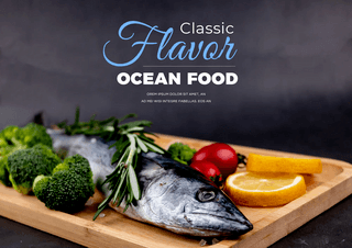创意海鲜美食海报模板_沙丁鱼蔬菜柠檬海鲜美食餐饮宣传海报