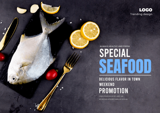 柠檬海鲜餐具美食餐饮餐厅宣传海报