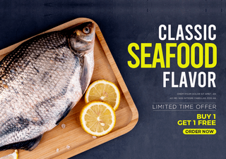 鱼宣传海报模板_柠檬海鲜美食餐饮餐厅宣传海报