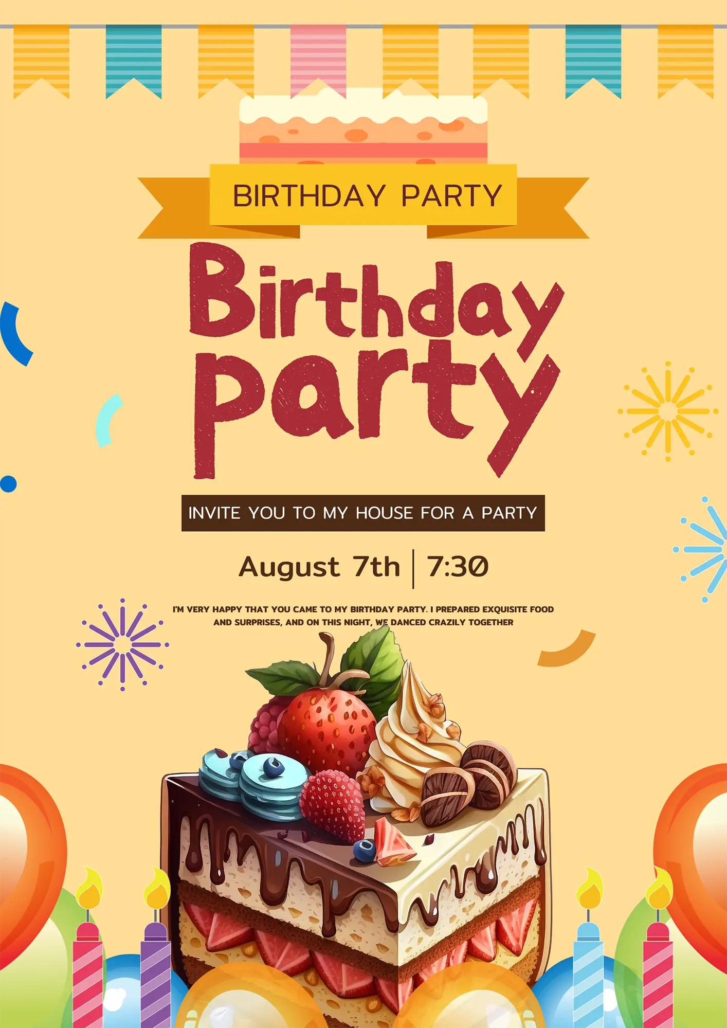 生日蛋糕卡通派对邀请函模板图片