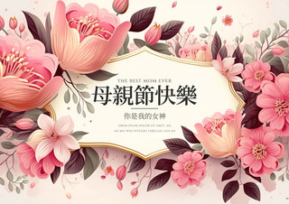 水彩花卉图案元素海报模板_母亲节贺卡花