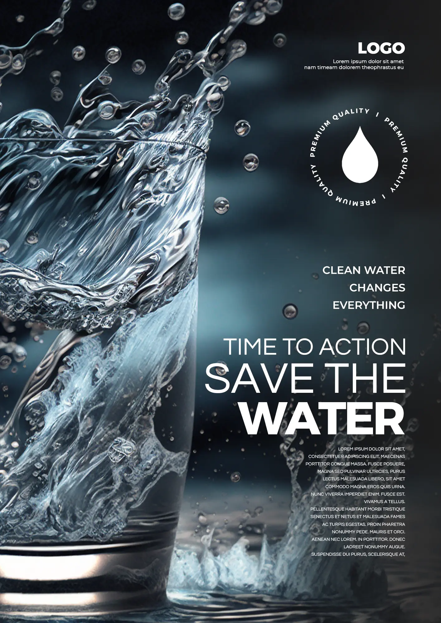 水杯飞溅水花水滴世界水日节日宣传海报图片